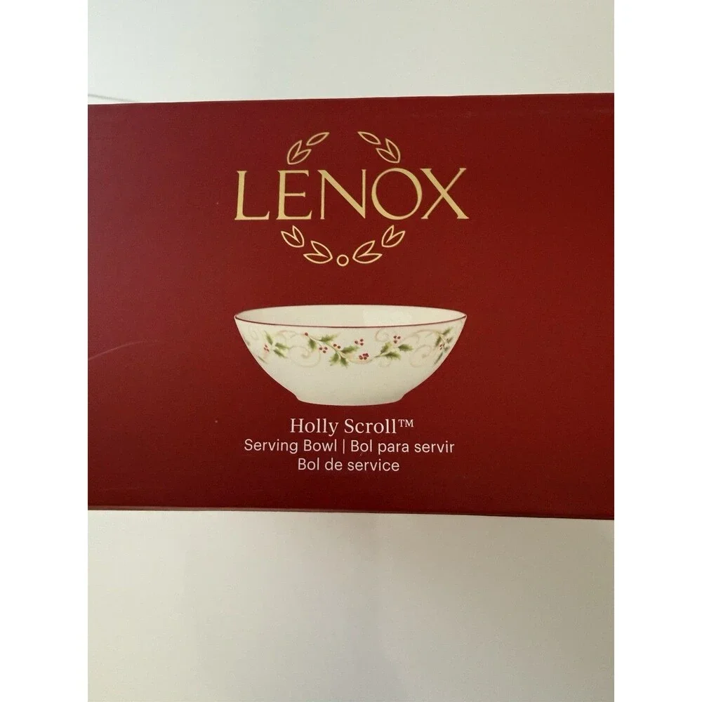 LENOX Holly Scroll Holiday Serving Bowl~Size: 2.25 qt~NEW~10 inch diameter~
